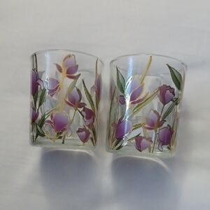 4/$30 New Floral Glass Candle Holders - Set Of 2